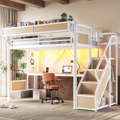 Drawer Mate's & Captain's Loft Bed with Mattress with Bookcase with Desk with Trundle Bed with Shelves