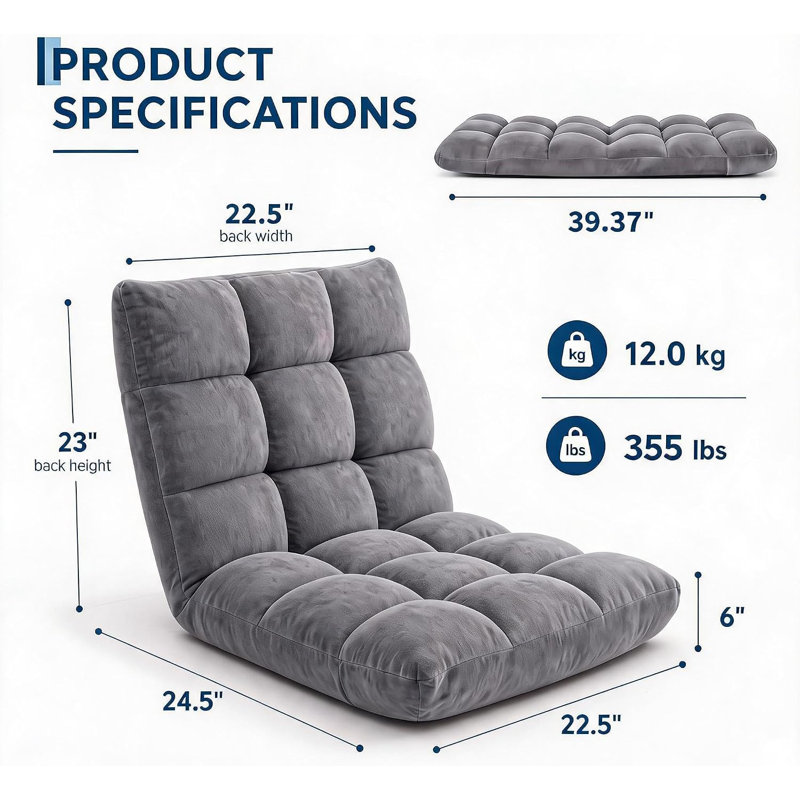 Chaise de plancher pliante avec support de dossier, 14 positions réglables