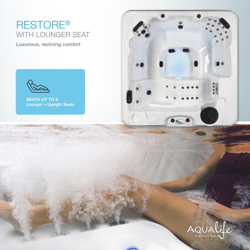 Restore 6-Person 50-Jet Lounger Hot Tub with LED Lighting and Ozonator, Gray