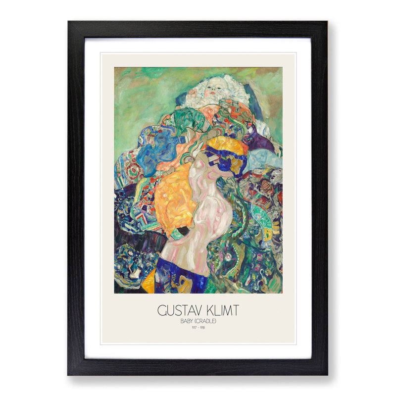 Baby Cradle with Border by Gustav Klimt - Picture Frame Painting, Black Framed, 48cm H x 36cm W x 2cm D