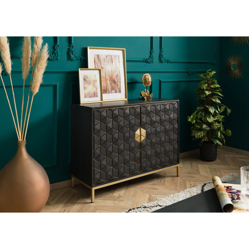 DIAMOND 98cm Solid Wood Sideboard, Grey/Brown/Blue