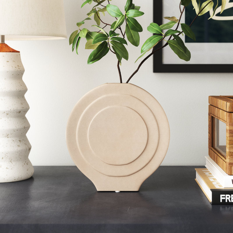 7" Dolomite Round Vase, Solid Color, Modern Touch to Any Room, Ivory/Beige