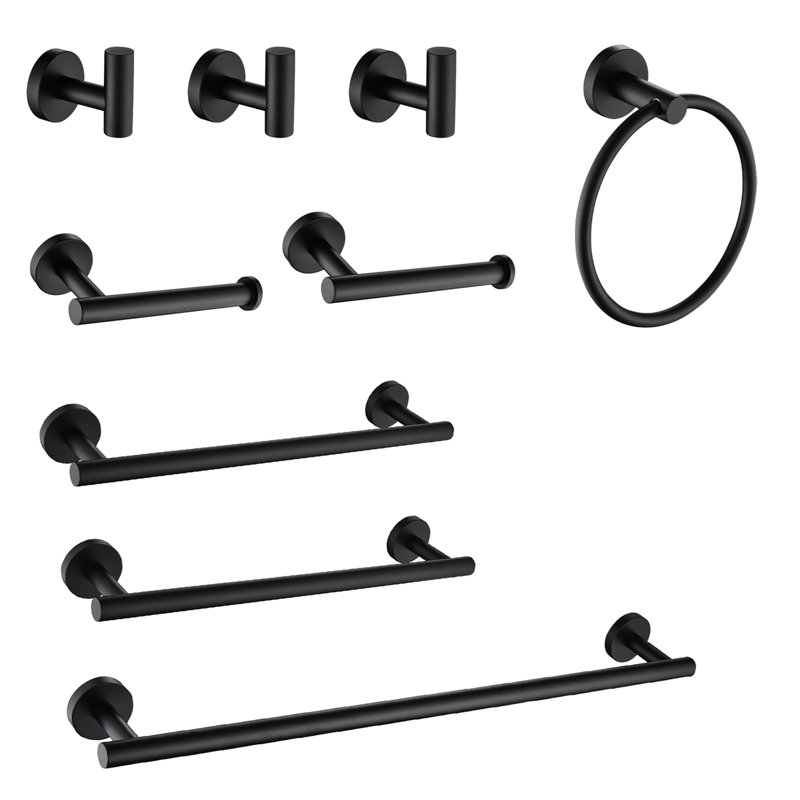 Porte-serviettes 9 en acier inoxydable. Support mural mat noir, style moderne, égratignure et facile à installer - acier 9 pièces. Accessoire, installation