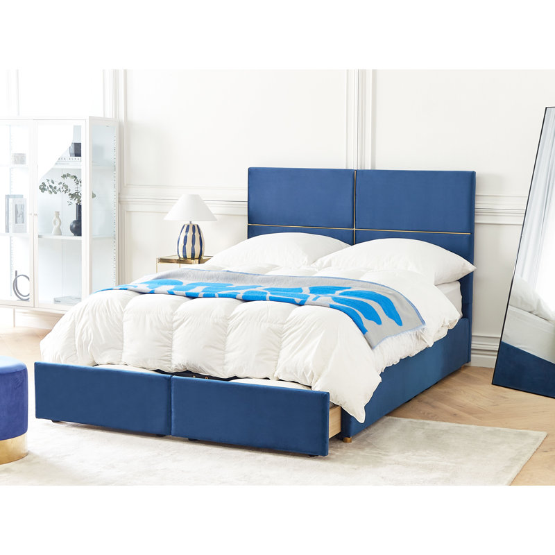Okeden Upholstered Bed, Navy Blue, European Double (140 x 200cm)