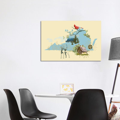 Illustrated State-Virginia by Jacob Green - Wrapped Canvas Print