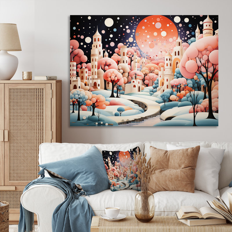 Rose, paysage urbain Art déco - Art mural déco ville, Toile tendue, H 34 po x l 44 po x P 1,5 po