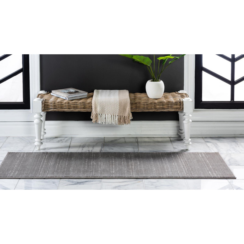 Tapis uni / rayé gris-ivoire Aimeeleigh, Tapis de couloir 2 pi 7 po x 13 pi 11 po