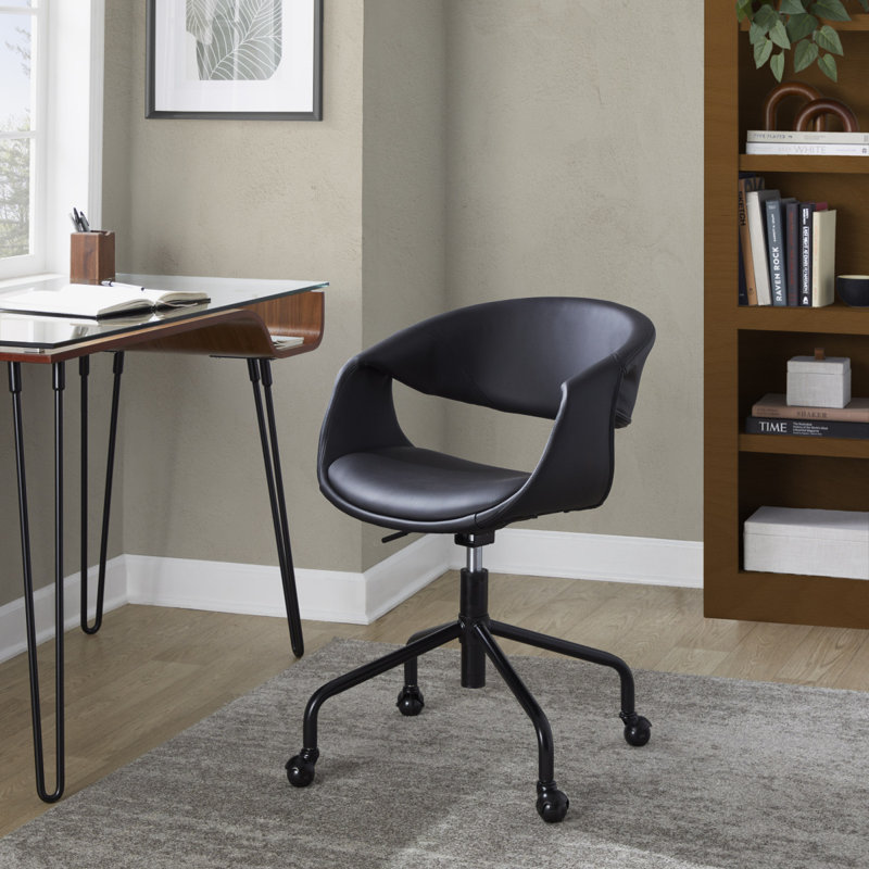 Chaise de travail en métal noir et similicuir noir, Noir