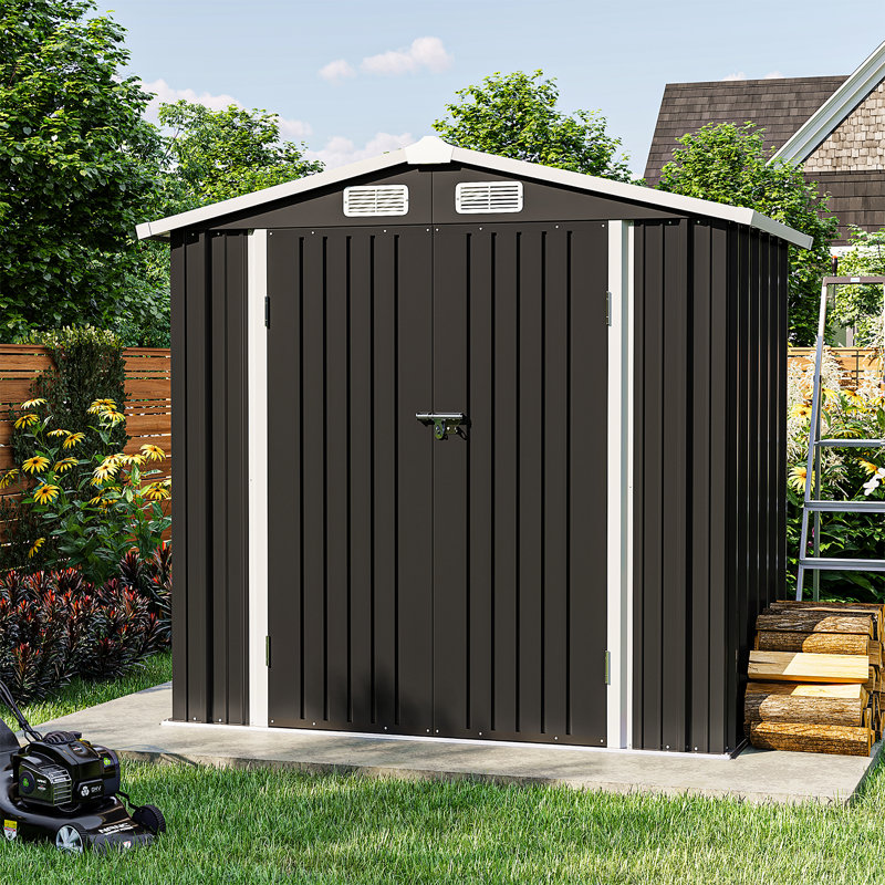6.2 Ft. W X 4 Ft. D Steep Slope Steel Storage Shed With Door Lock, Black