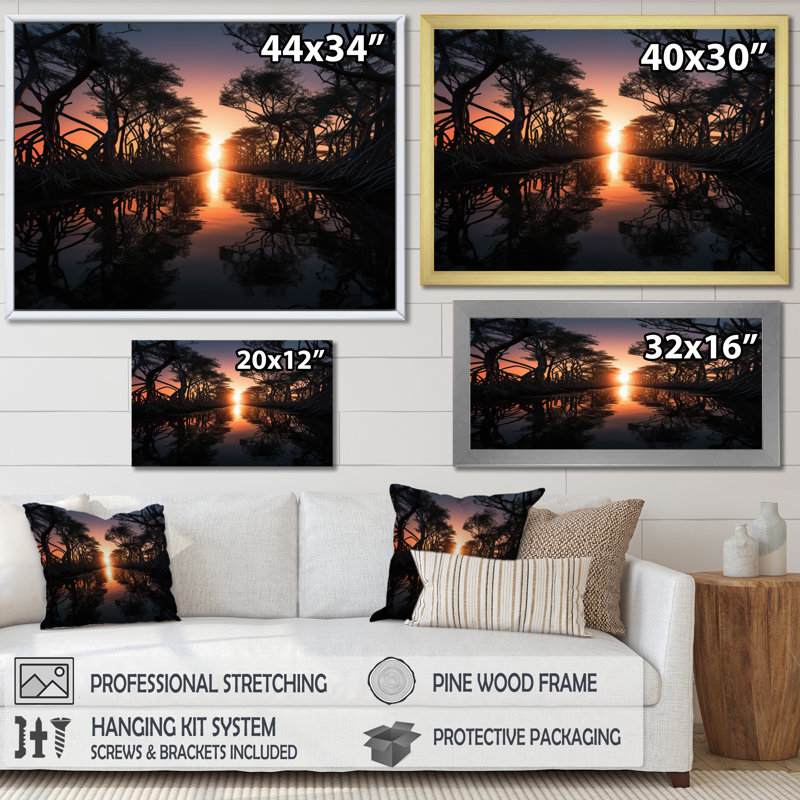 Florida Mangrove Shadows - impression, Cadre simple noir, H 34 po x l 44 po x P 1,5 po