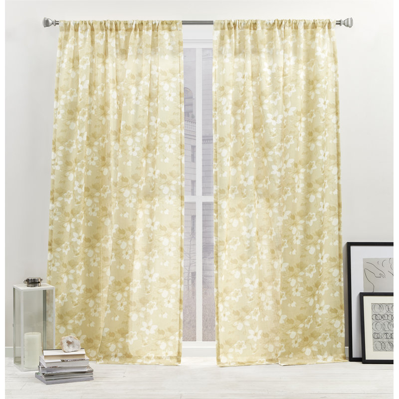 Nicole Miller New York Dara Light Filtering, Semi Sheer Rod Pocket Curtain Panels, Gold, 54" W x 84" L