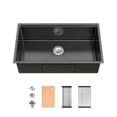 33"x19" Stainless Steel Kitchen Sink, Undermount, With A Scratch- Finish And Spacious Bowl 33x19in, Brushed Hygienic Drainage System
