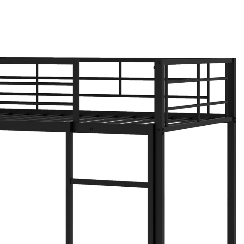 Metal Bunk Bed With Slide And Guardrails,, Twin Over Twin, Black
