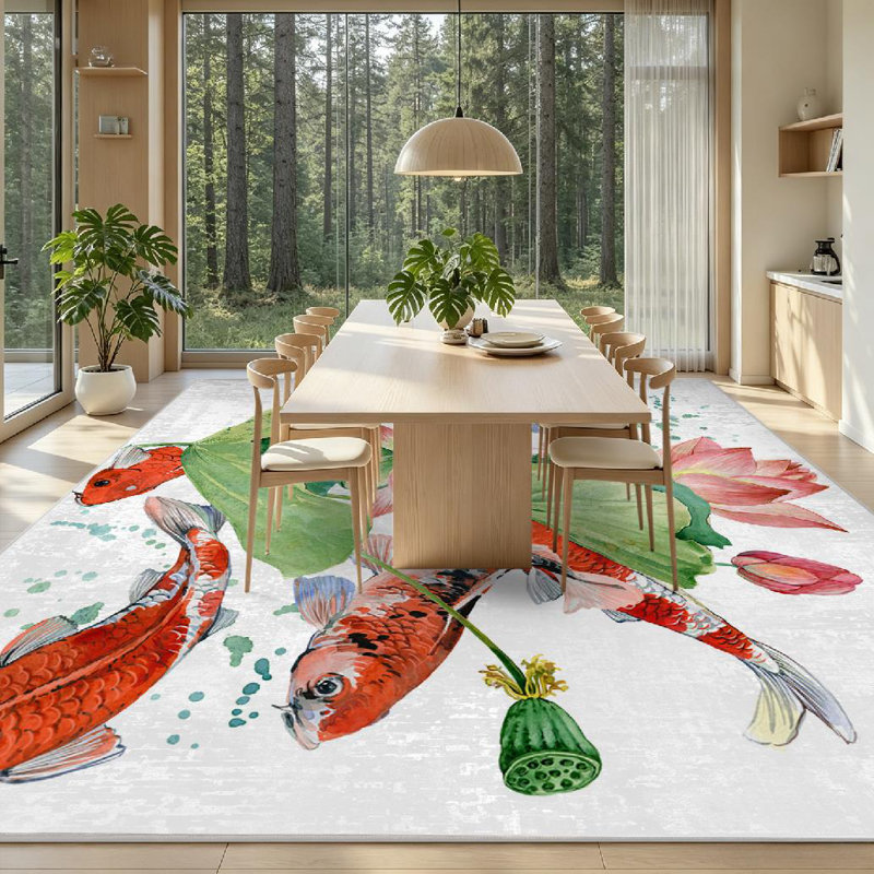 Tapis rose lavable à la machine japonais, Rectangle 79" x 118"