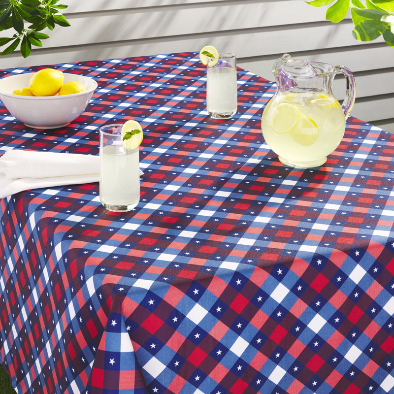 TOWN & COUNTRY LIVING Patriotic Plaid Indoor/Outdoor Tablecloth, Red/White/Blue, 60"x84", 84" Rectangle