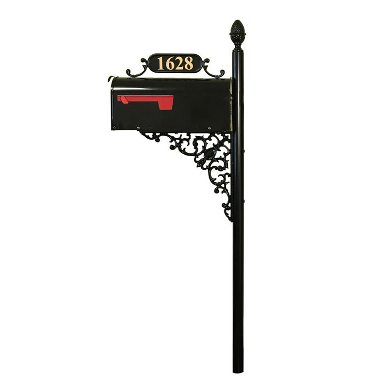 Aluminum Post Mounted Mailbox with Personalized Address Plate, 11" H x 8.25" W x 21 D", Large, Solid Brass