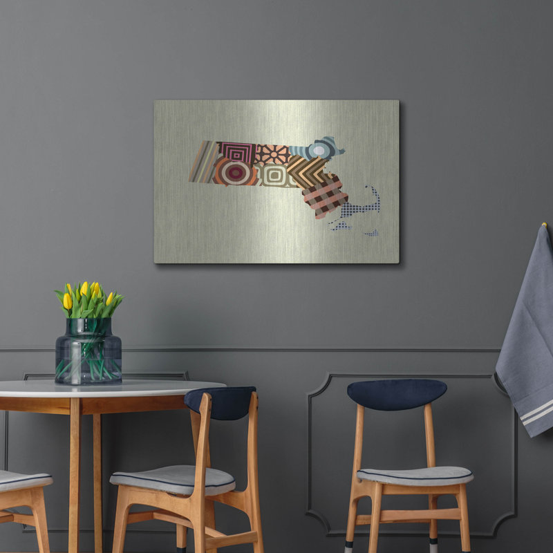 «Massachusetts State Map» par Lanre Adefioye, mur en métal, H 24 po x l 36 po