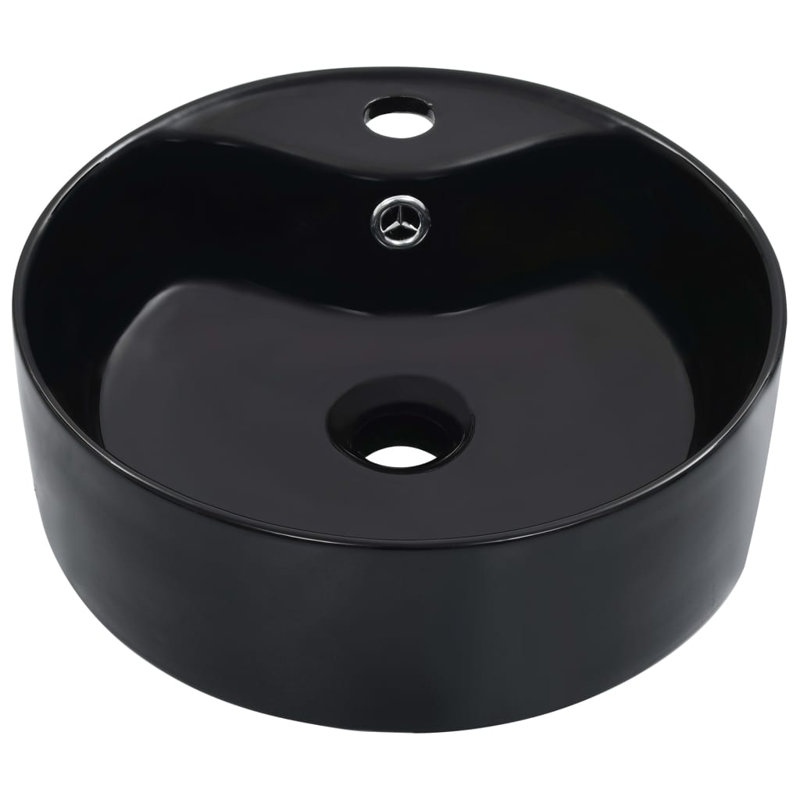 Belfry Bathroom Pursley 360mm W Ceramic Circular Sink with Overflow, Black