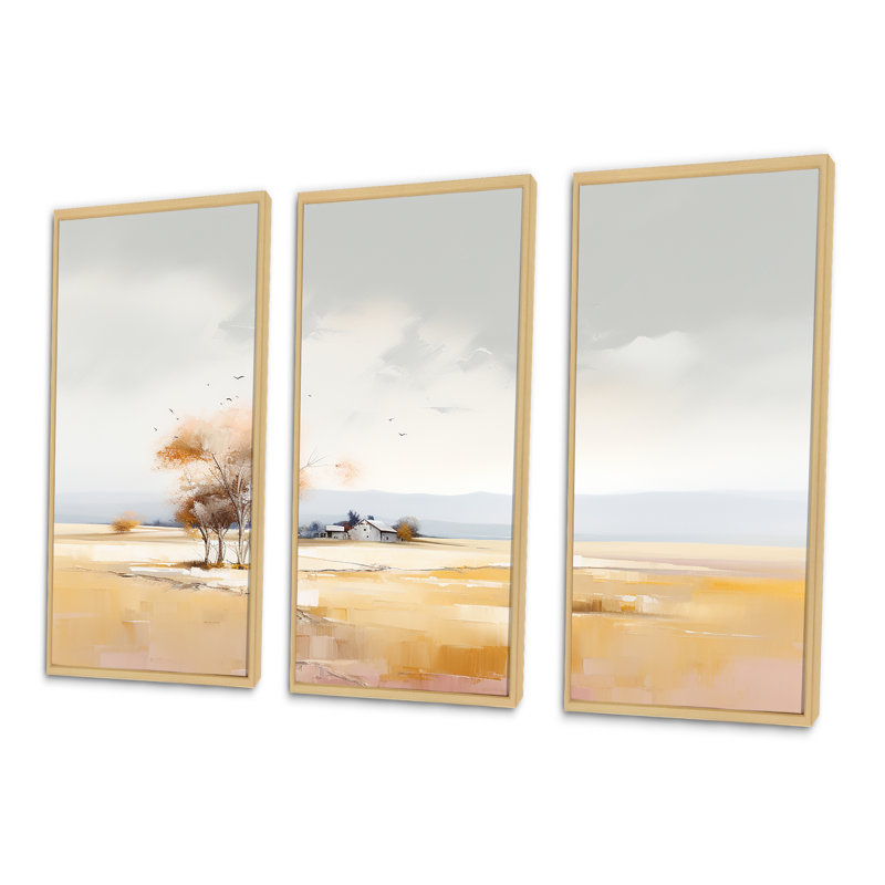 Ensemble de décorations murales Countryside Minimal Scenery III, Cadre naturel flottant, H 32 po x l 48 po x P 1 po