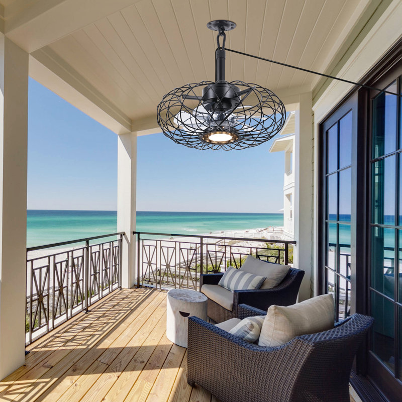 Outdoor Caged Ceiling Fan With Led Light For Patios,Plug in Ceiling Fan with Remote, Clear, 15"