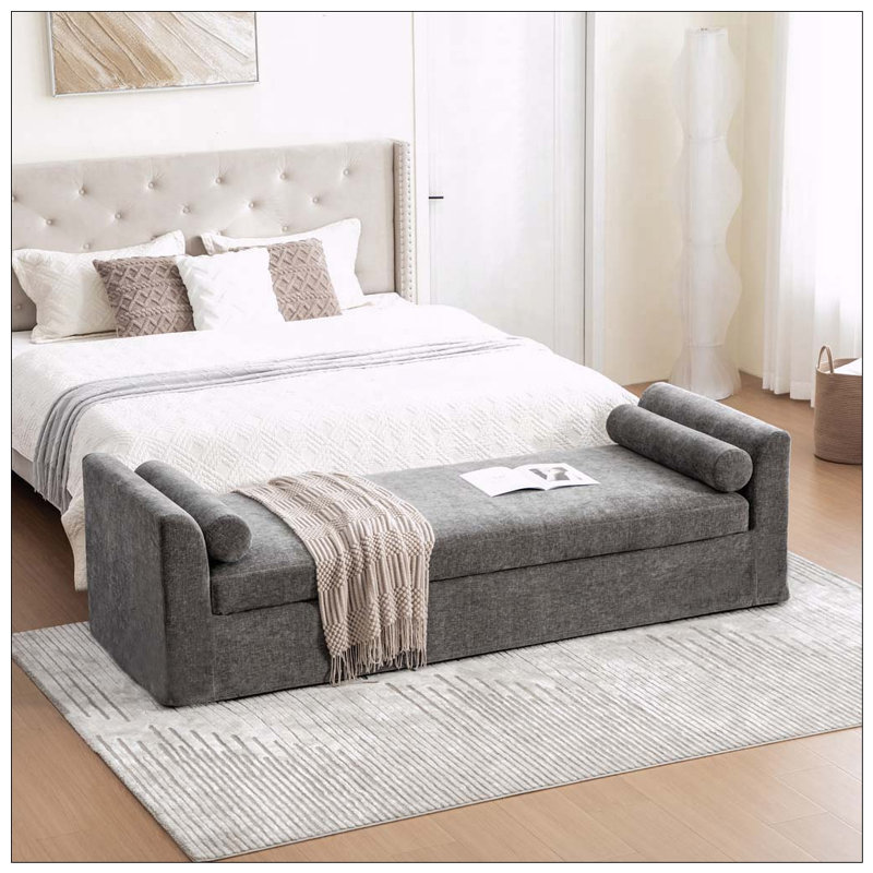 Banc de bout de lit avec accoudoirs de 88,58 po de largeur, Gray