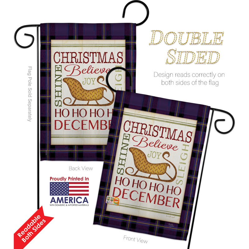 Croyez le noël de polyester de 2 côtés 19 po. ensemble de drapeau, Polyester, Mauve / brun