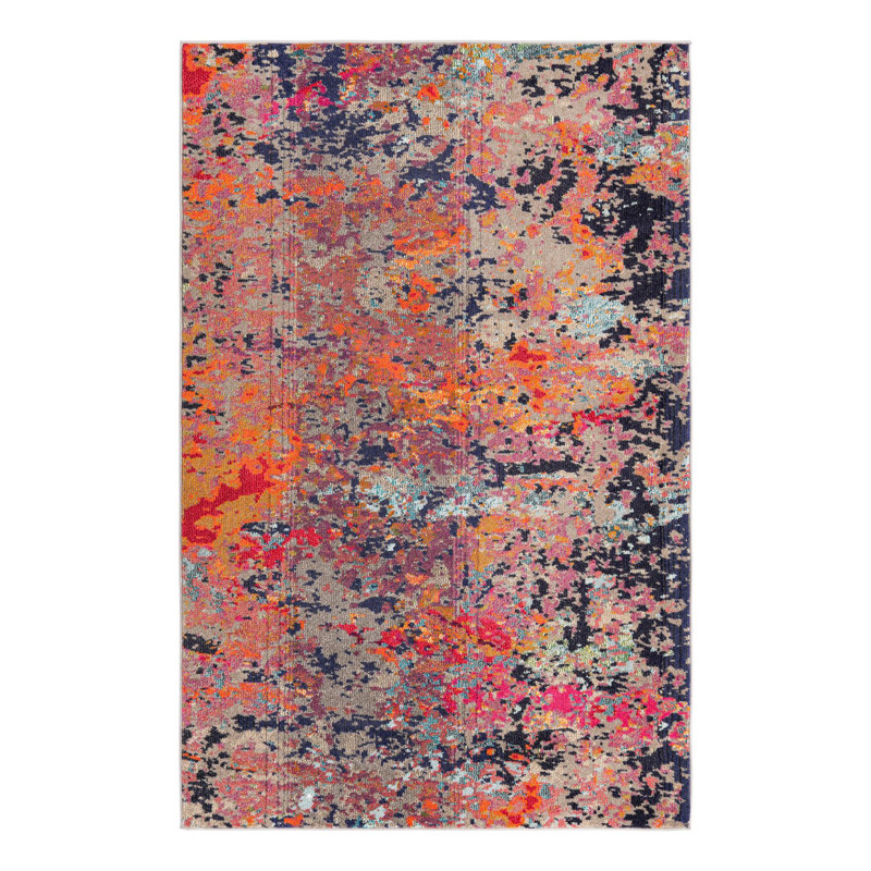Washable Abstract Indoor Rug, Rectangle 5'3" x 8'