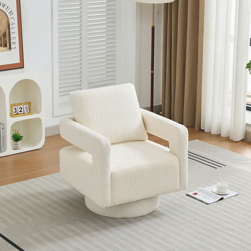 Fauteuil d'appoint pivotant revêtu de tissu bouclé, Beige