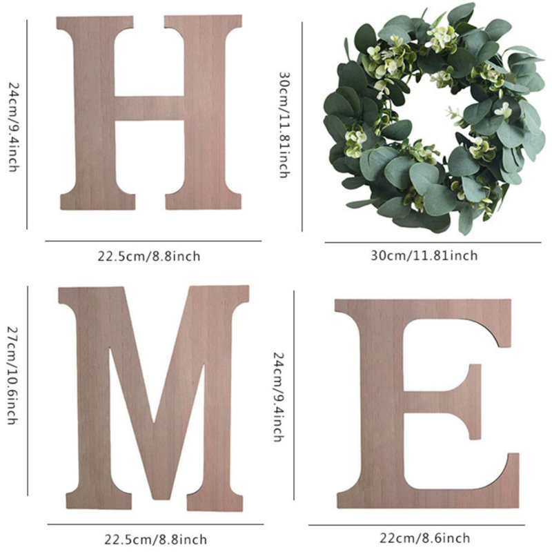 4 Pack Farmhouse Wall Home Sign With Artificial Eucalyptus, Rustic Wooden Hanging Letters Decorative Wall Art Decor For Living Room Kitchen Entryway Housewarming Gift, Natural