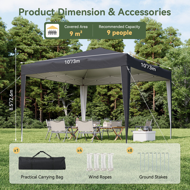 3m x 3m Steel Pop-up Gazebo, Grey