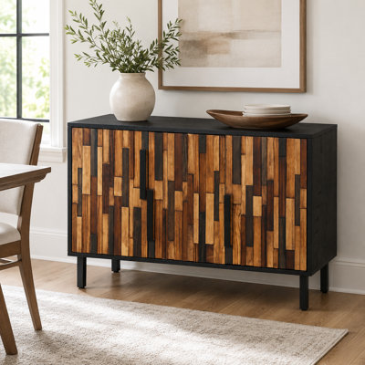 Buffet 47,24 pouces avec portes en bois massif et motif en bois