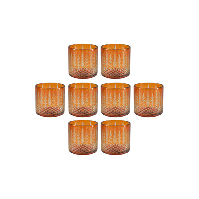Red Barrel Studio® 4" Orange Palm Etched Glass Hurricane – Dual-Purpose Design, Elegant Artisanal Craftsmanship, Candle Holder, Flower Arrangment, Floral Vase, Table Centerpiece, Pack Of 8