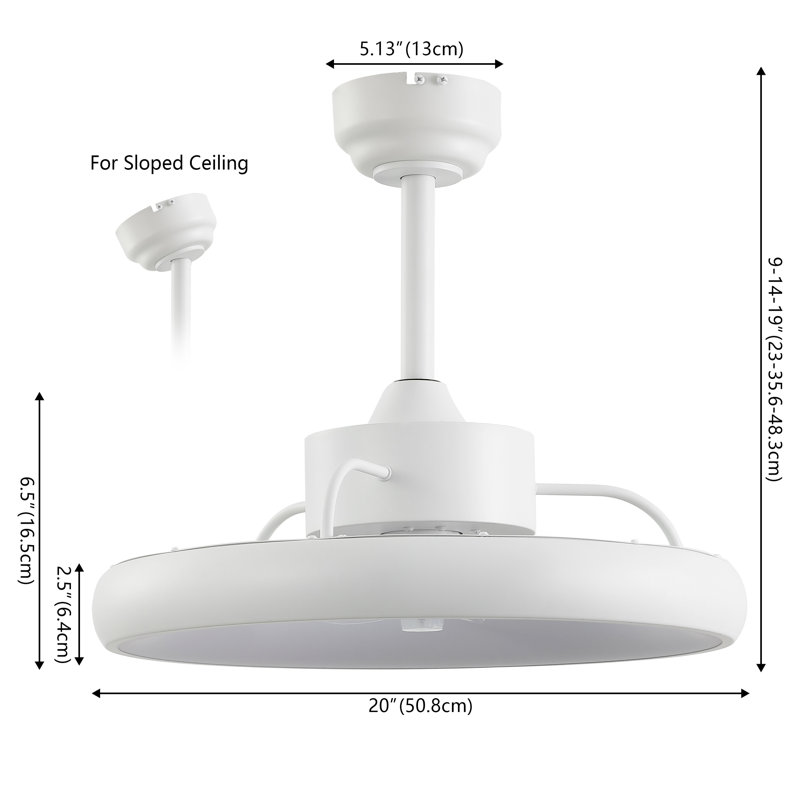 Harte 20" Modern Contemporary 6-Speed Metal Mobile-App/Remote-Controlled Dimmable Smart Integrated LED Ceiling Fan, Clear