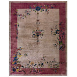 Antique Chinese - Art Deco Room Size Wool Beige, Rose Rug