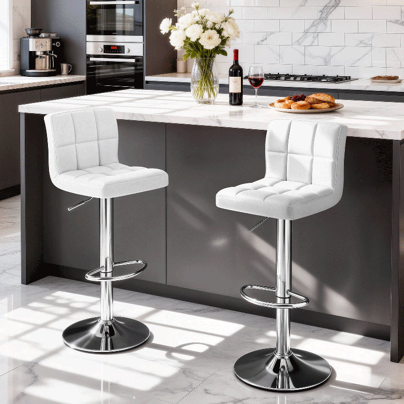 360° Swivel Counter Height Bar Stools, Faux Leather Adjustable Bar Chairs For Kitchen Or Home Bar, Chrome, Pink