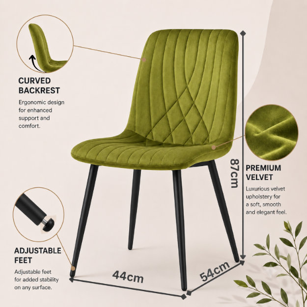 Modern Set of 6 Olive Velvet Tufted Dining Chairs Set Kitchen Dining Room Chairs
