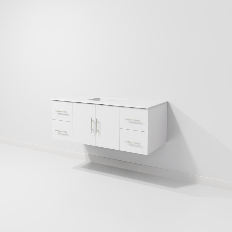 Geneva 48" Wall-Mounted Single Bathroom Vanity Set, Glossy White, White Cultured Marble