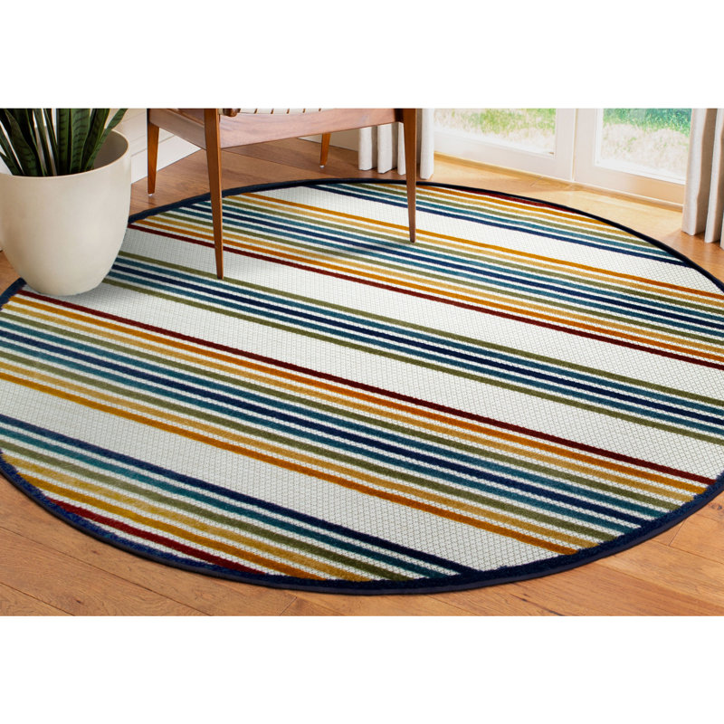 Tapis multicolore à rayures Floraville, Rond 5 pi 3 po