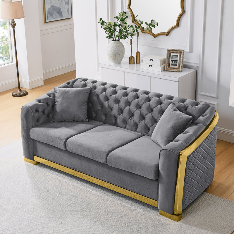 Ensemble de canapés Chesterfield Modern Sofavelvet Luxury, Gris