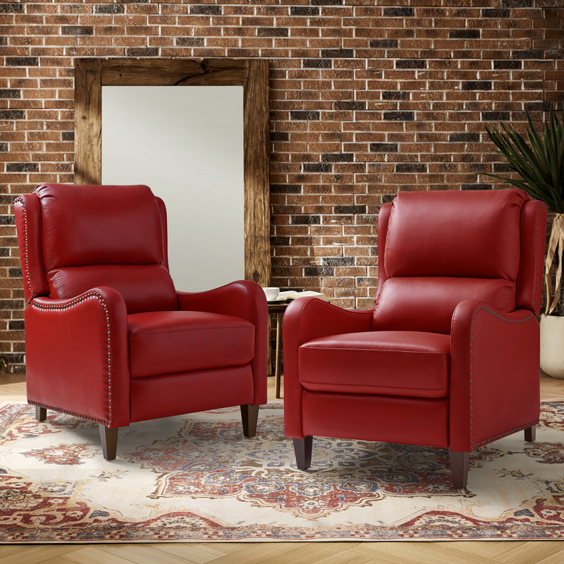 Fauteuil inclinable manuel en cuir véritable de 28,75 po de large Neliyah (ensemble de 2), Rouge