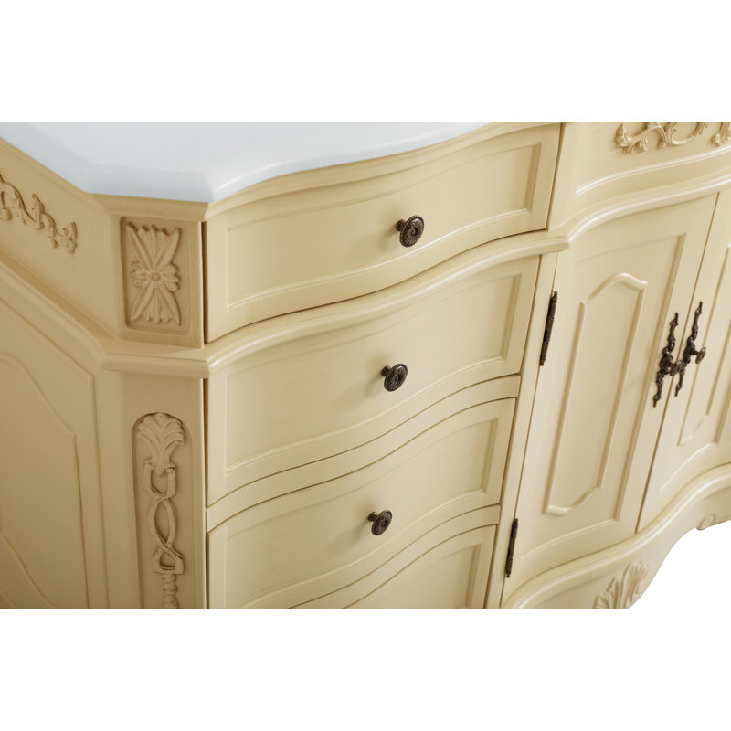 Ensemble de meuble-lavabo simple 60 po Lunette, Beige antique clair, Blanc ivoire
