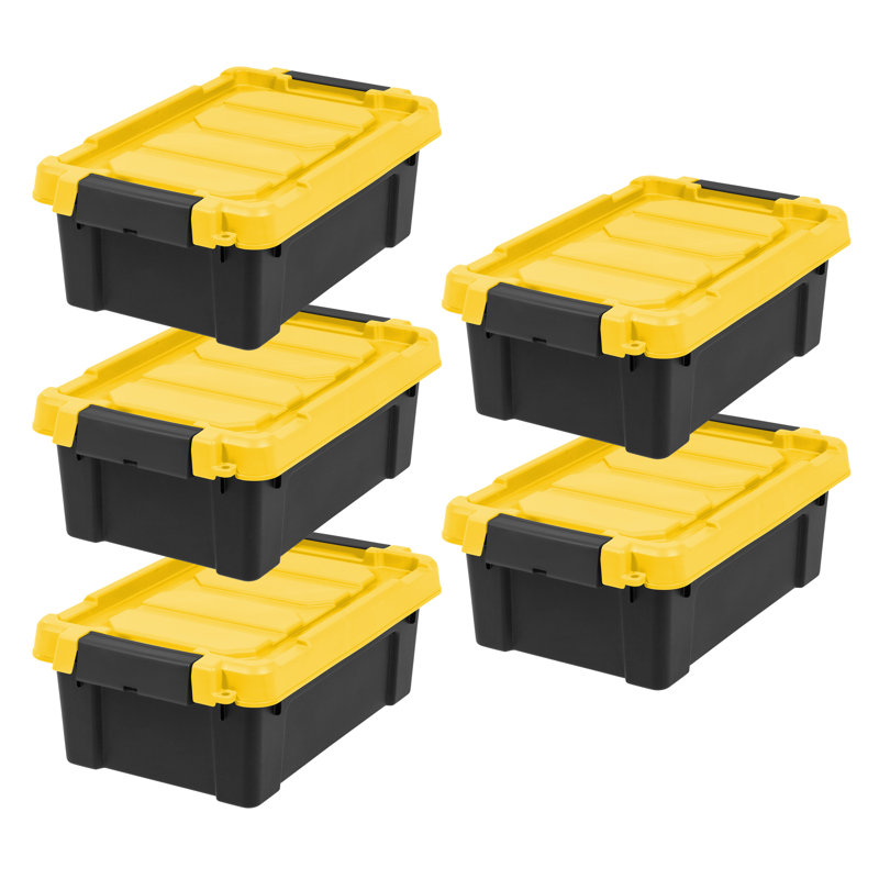 IRIS 12 Qt./3 Gal. Heavy-duty Stackable Storage Tote in Black with Yellow Lid