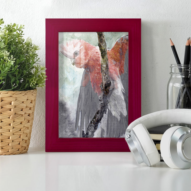 Tropic Parrot II encadré sur papier, Cadre rouge, H 6 po x l 4 po x P 1 po