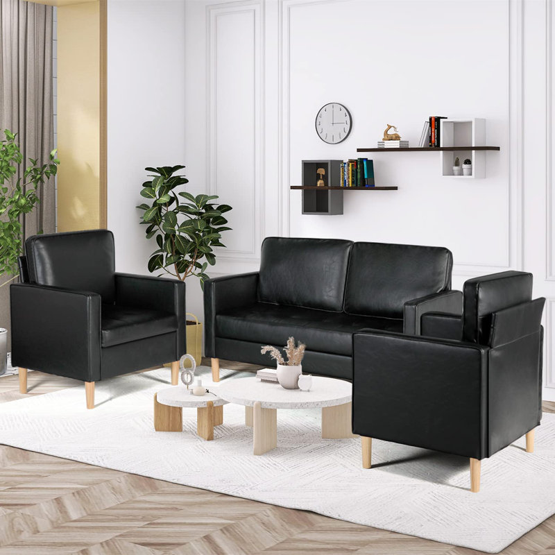 Ebern Designs Brylor 3 Piece Faux Leather Living Room Set | Wayfair