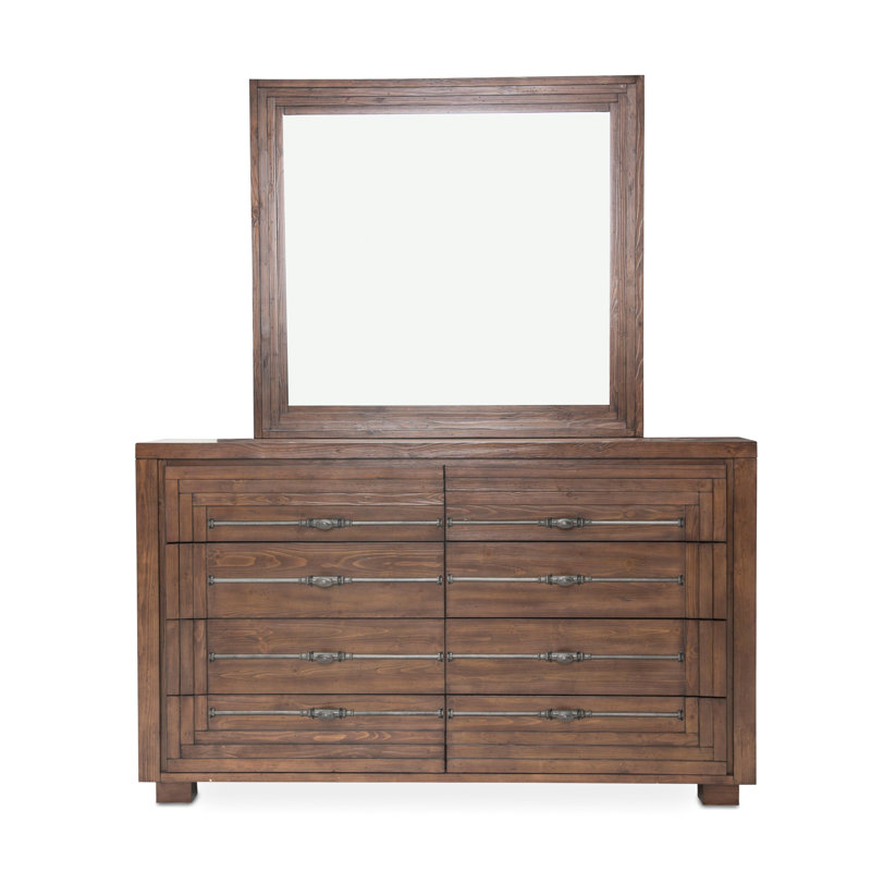 Commode double en bois massif à 9 tiroirs avec miroir 68,25 po Carrollton