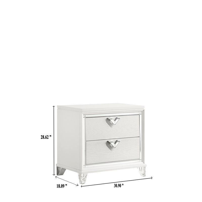 Chambre à coucher 2 Table de chevet blanche avec DEL et V - Style moderne et poignées distinctes en forme de V pour