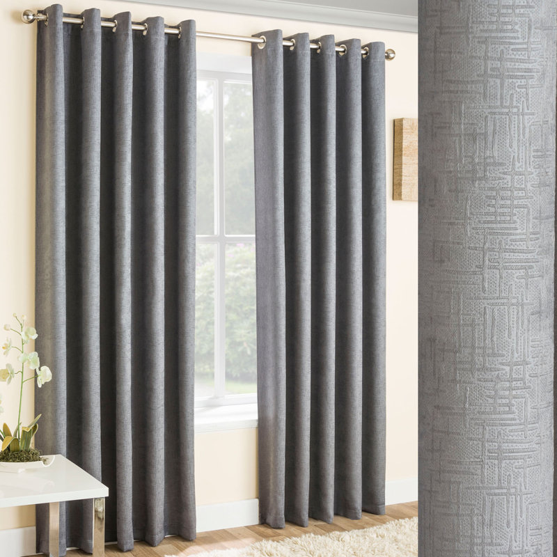 Biller Eyelet Thermal Light Reducing Curtain, Grey, 229cm Width x 137 cm Drop