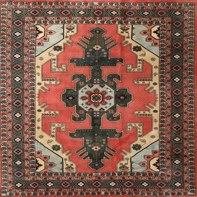Tapis traditionnel rouge / vert / gris Carmelia