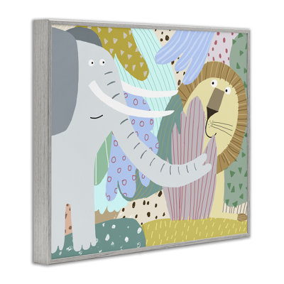 «Whimsical Elephant & Lion Friends», art de la giclée encadrée, design par Carla Daly