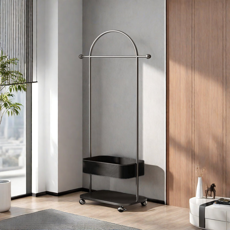 360° Wheeled Stainless Steel Coat Rack, Black